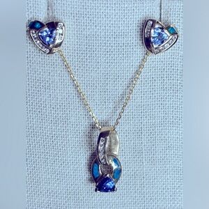 Elegant 14k tanzanite, Opal and diamond earrings and necklace set.